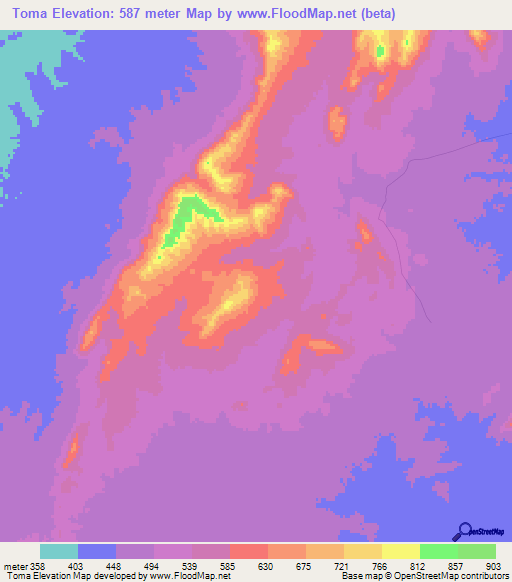 Toma,Mozambique Elevation Map