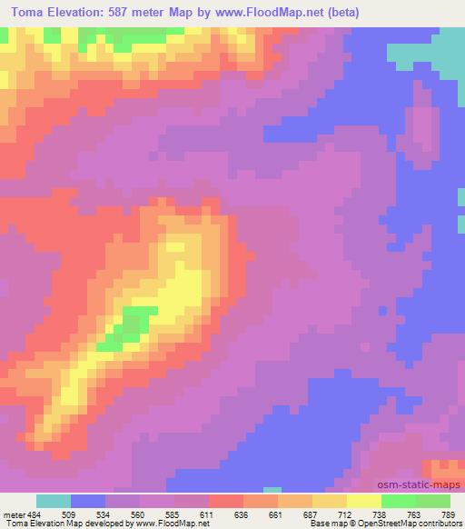 Toma,Mozambique Elevation Map