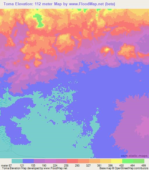 Toma,Mozambique Elevation Map