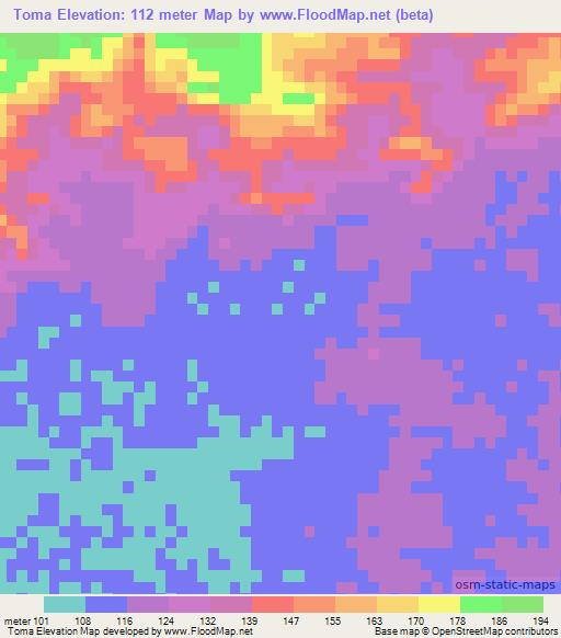 Toma,Mozambique Elevation Map
