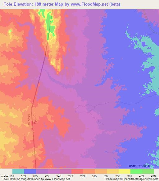 Tole,Mozambique Elevation Map