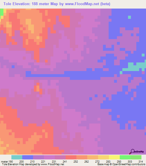 Tole,Mozambique Elevation Map
