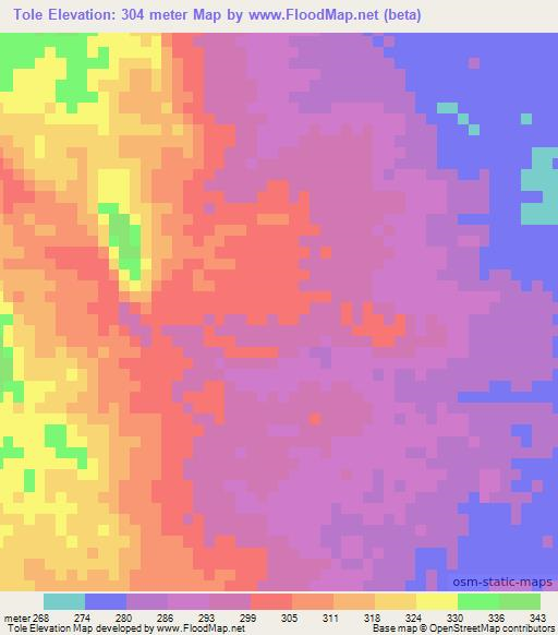 Tole,Mozambique Elevation Map