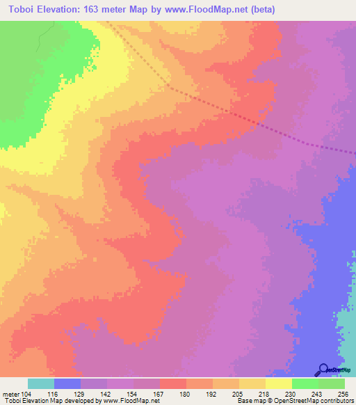 Toboi,Mozambique Elevation Map