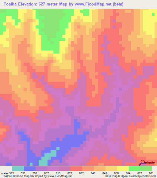 Toalha,Mozambique Elevation Map