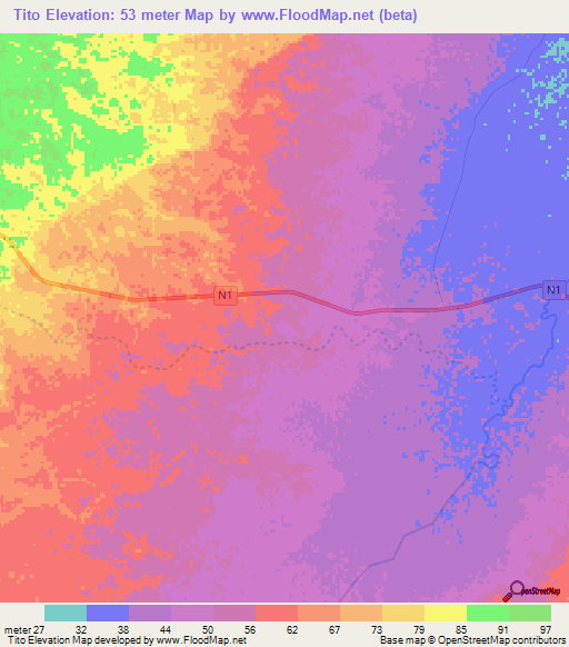Tito,Mozambique Elevation Map