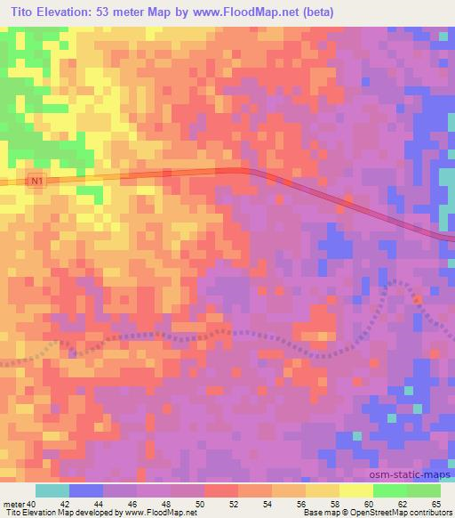 Tito,Mozambique Elevation Map