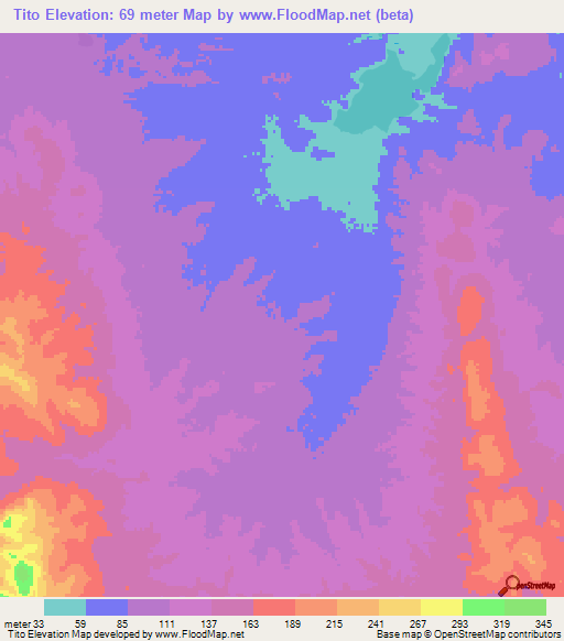 Tito,Mozambique Elevation Map