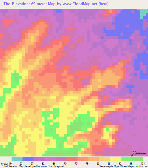 Tito,Mozambique Elevation Map