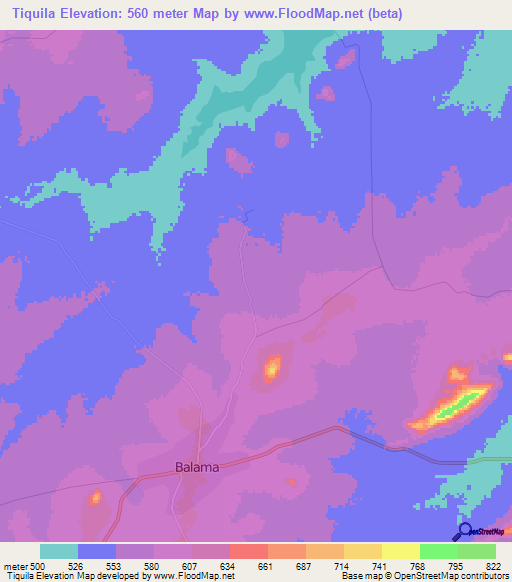 Tiquila,Mozambique Elevation Map