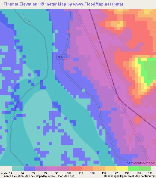 Tinente,Mozambique Elevation Map