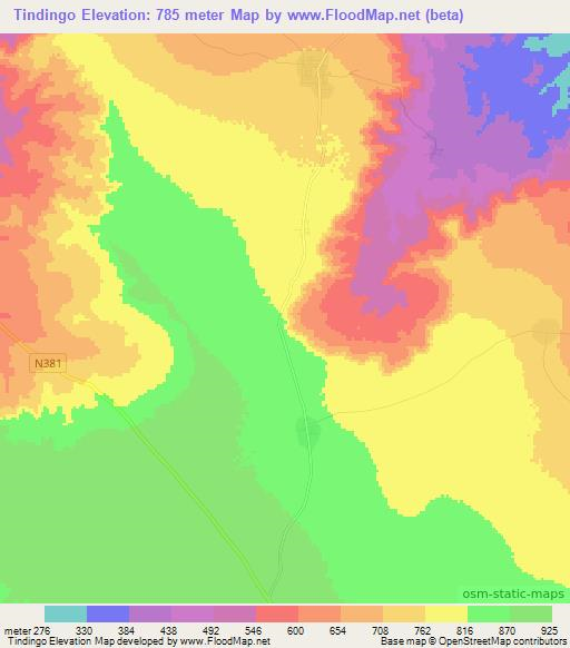 Tindingo,Mozambique Elevation Map