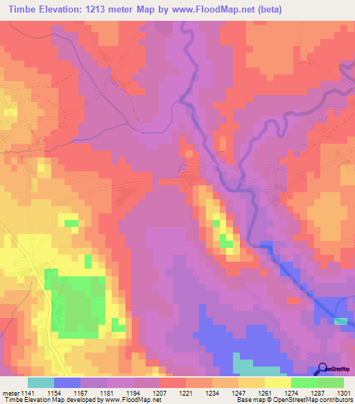 Timbe,Mozambique Elevation Map