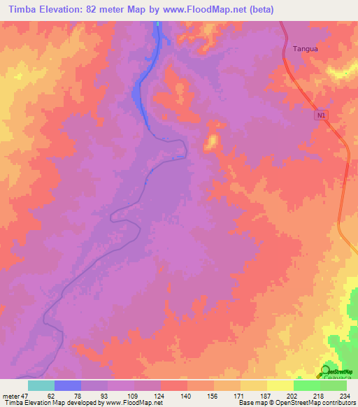 Timba,Mozambique Elevation Map
