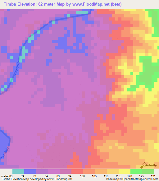 Timba,Mozambique Elevation Map