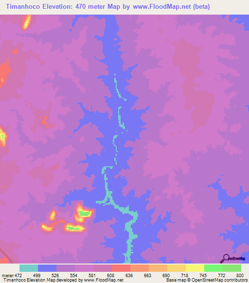 Timanhoco,Mozambique Elevation Map