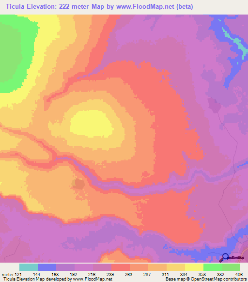 Ticula,Mozambique Elevation Map