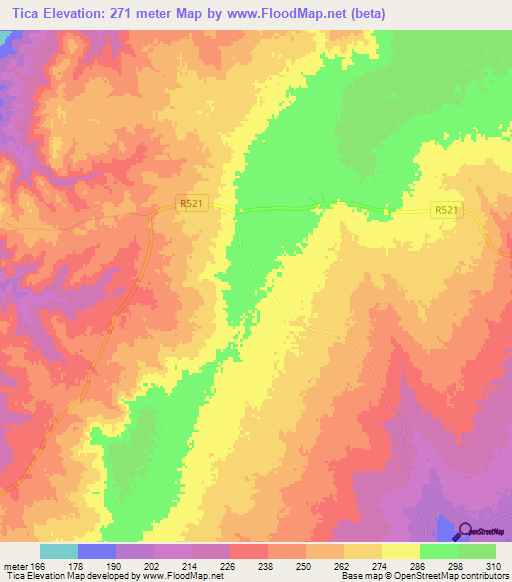 Tica,Mozambique Elevation Map