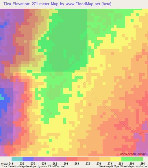 Tica,Mozambique Elevation Map