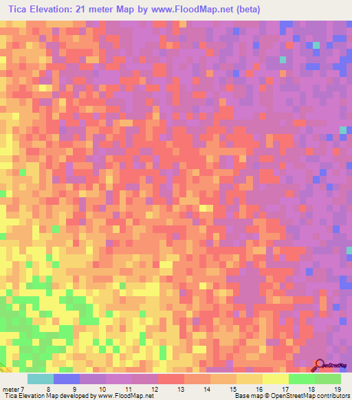 Tica,Mozambique Elevation Map
