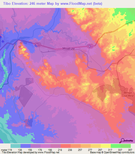 Tibo,Mozambique Elevation Map
