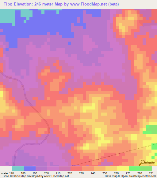 Tibo,Mozambique Elevation Map