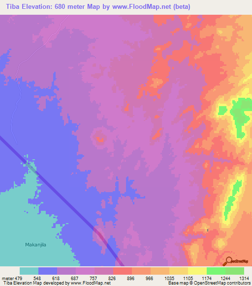 Tiba,Mozambique Elevation Map