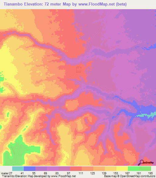 Tianambo,Mozambique Elevation Map