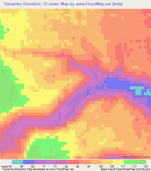 Tianambo,Mozambique Elevation Map