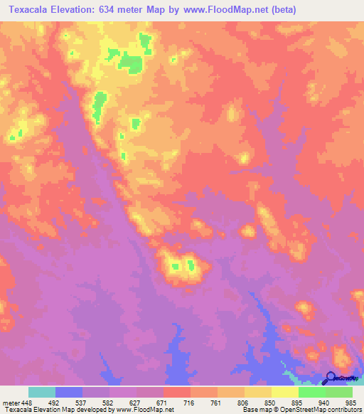 Texacala,Mozambique Elevation Map