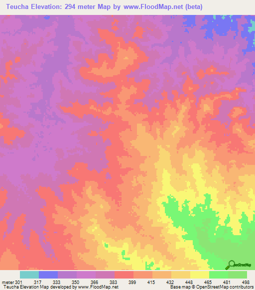 Teucha,Mozambique Elevation Map