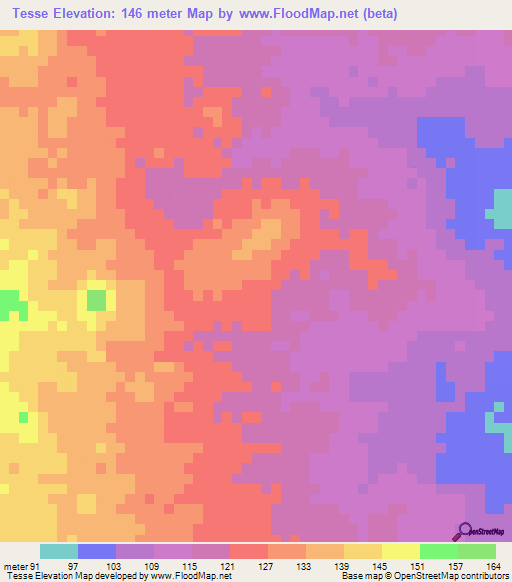 Tesse,Mozambique Elevation Map