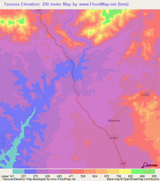 Tesoura,Mozambique Elevation Map