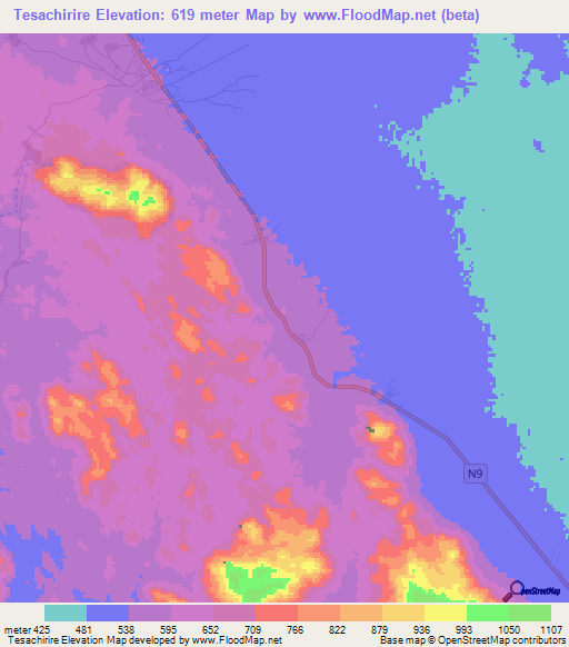 Tesachirire,Mozambique Elevation Map