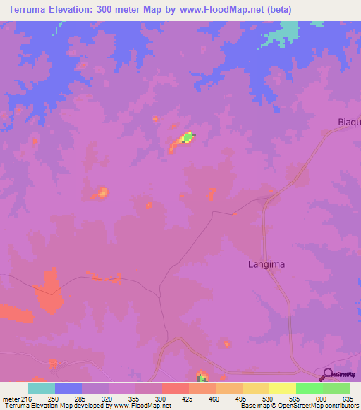 Terruma,Mozambique Elevation Map
