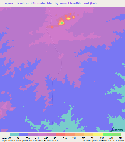 Tepere,Mozambique Elevation Map