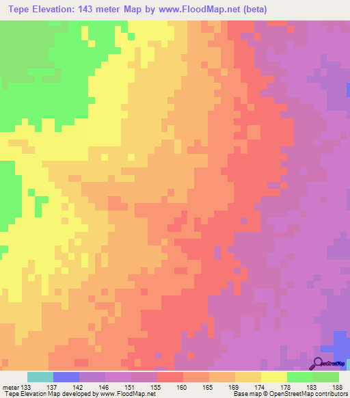 Tepe,Mozambique Elevation Map