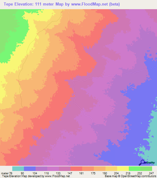 Tepe,Mozambique Elevation Map