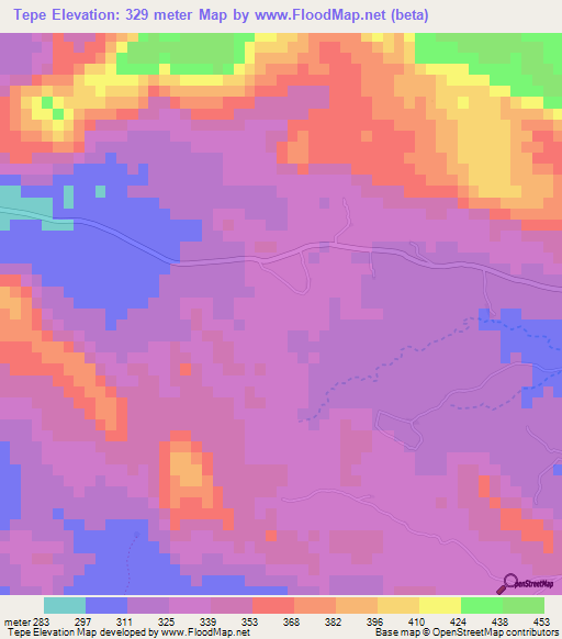 Tepe,Mozambique Elevation Map