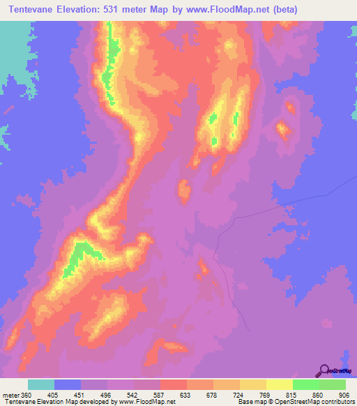 Tentevane,Mozambique Elevation Map