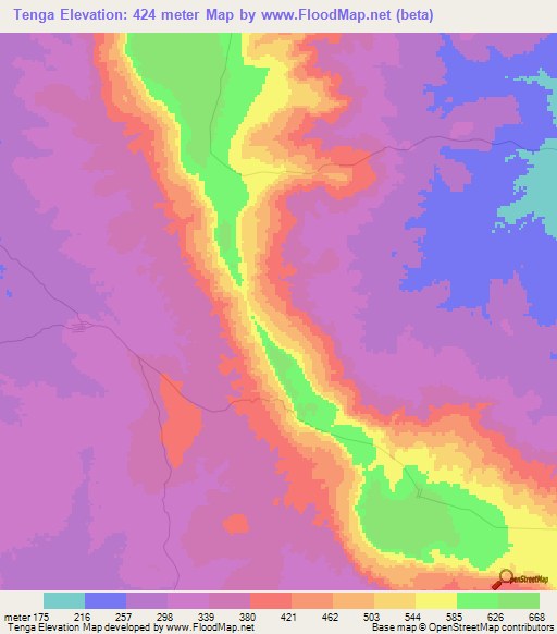 Tenga,Mozambique Elevation Map