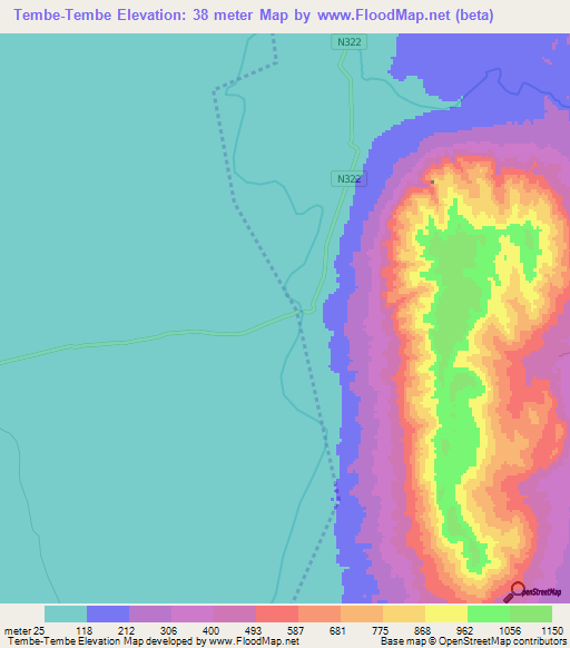 Tembe-Tembe,Mozambique Elevation Map