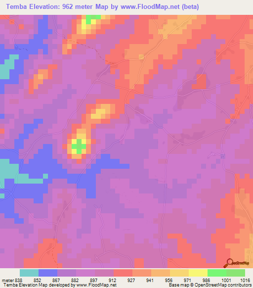 Temba,Mozambique Elevation Map