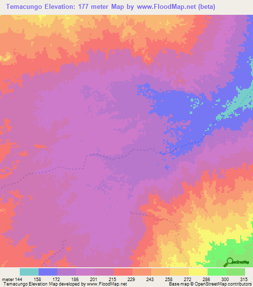 Temacungo,Mozambique Elevation Map