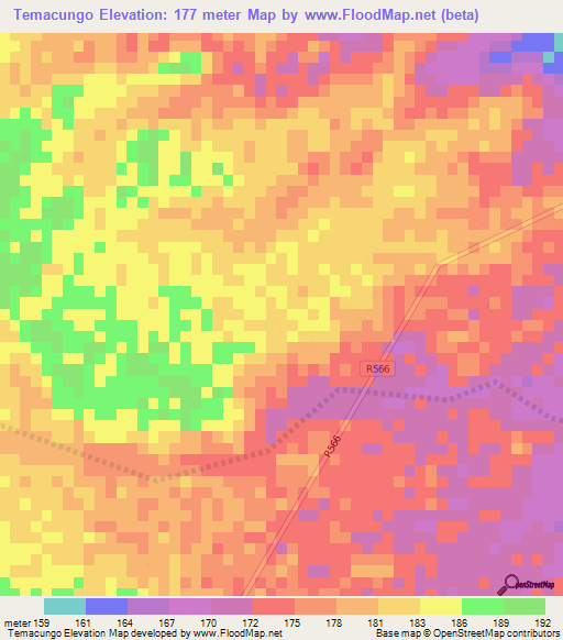 Temacungo,Mozambique Elevation Map