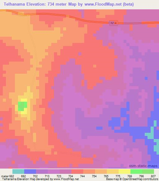 Telhanama,Mozambique Elevation Map