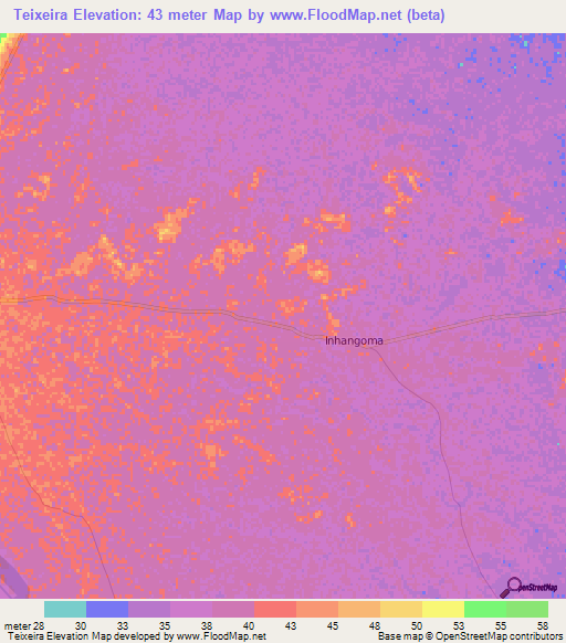 Teixeira,Mozambique Elevation Map