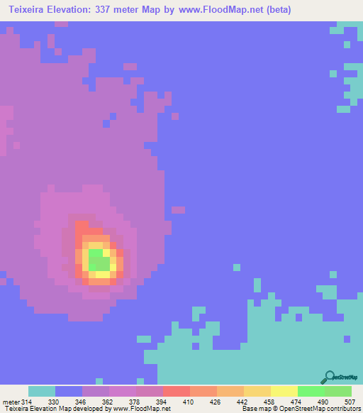 Teixeira,Mozambique Elevation Map