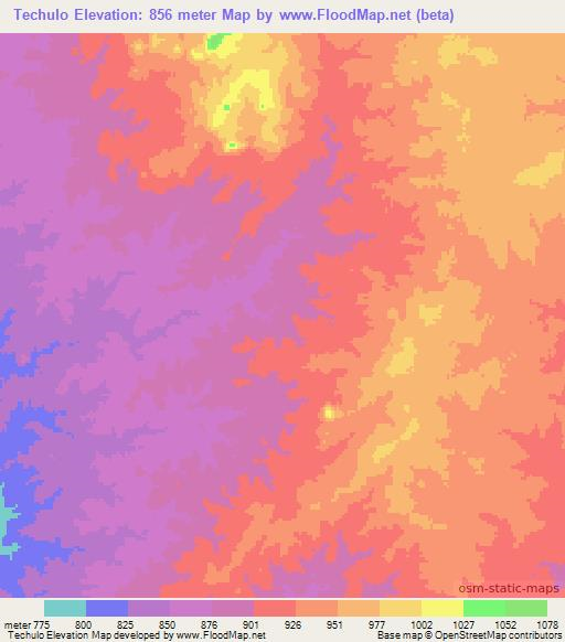 Techulo,Mozambique Elevation Map