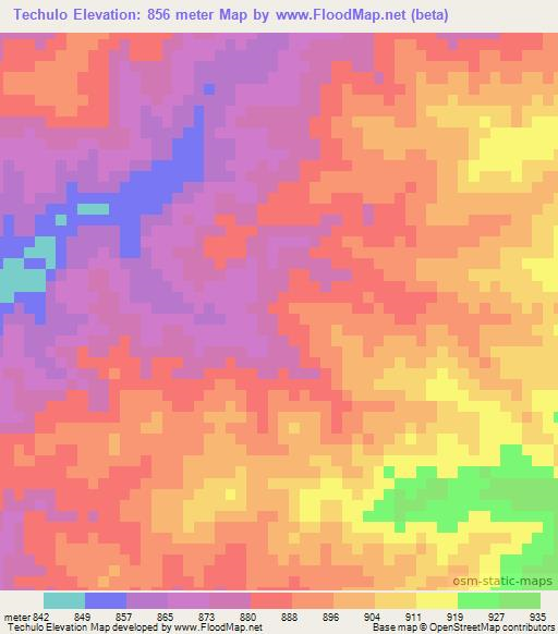 Techulo,Mozambique Elevation Map